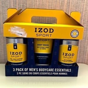 NEW IZOD 3-pack Men's bodycare items: toe & nail clippers, body wash, 40G sponge